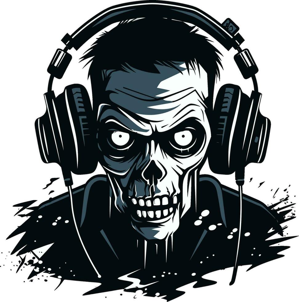 Undead Club Mix Zombie DJ Vector Icon Zombie Vinyl Grooves Vector Design