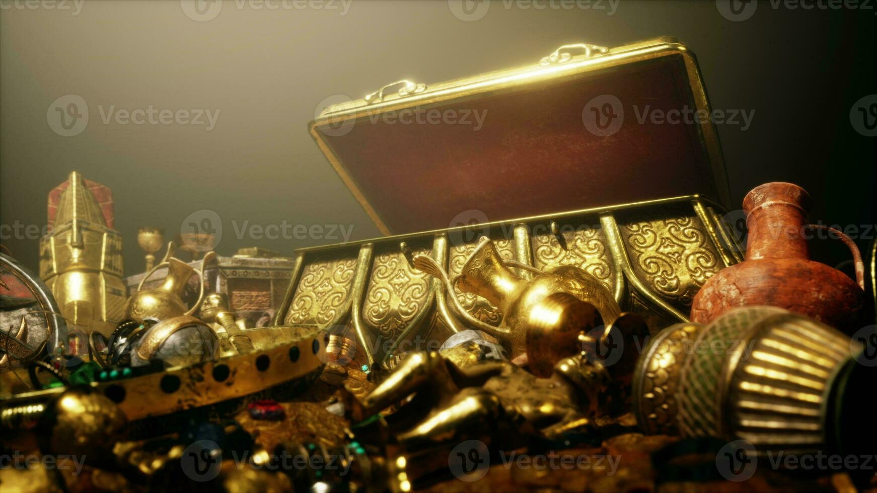 Treasure chest in a dark cave photo