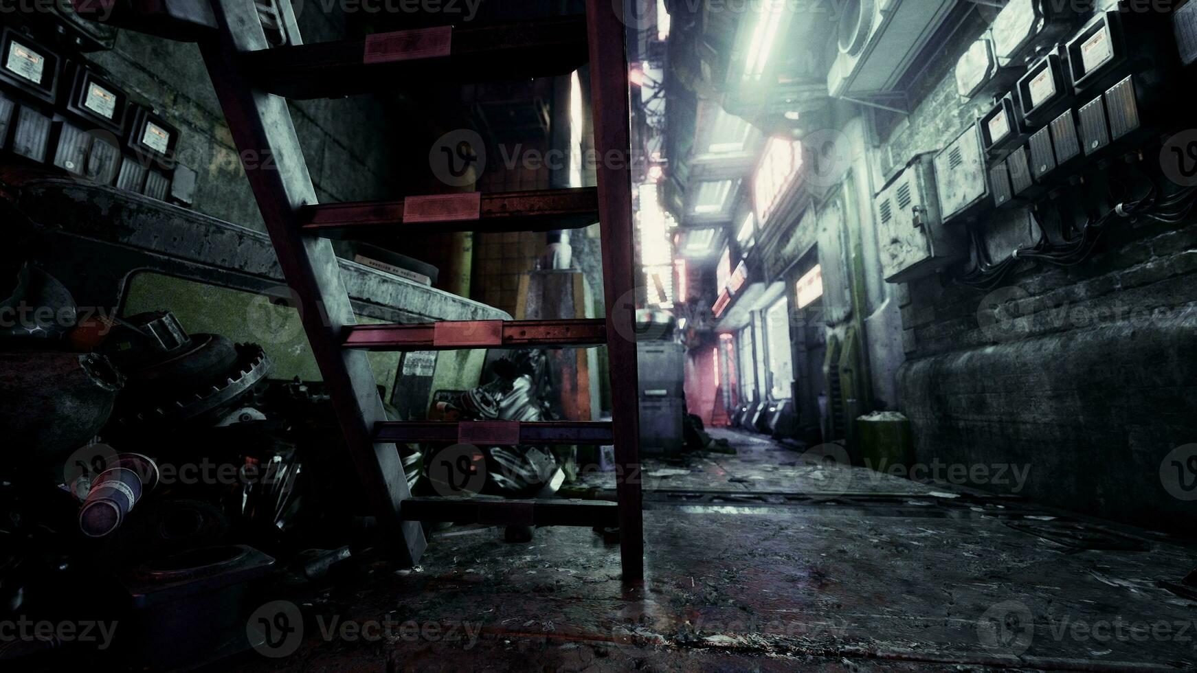Restaurant street or small alley with neon lights photo