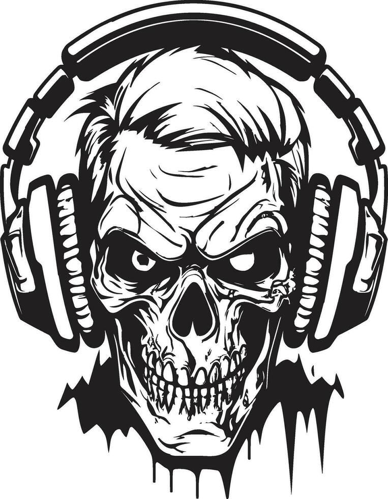 Zombie DJ Composition Stylish Headphone Icon Undead Audio Mix Zombie Headphone Vector