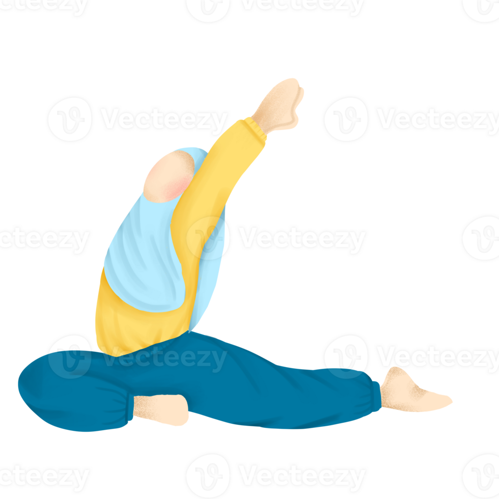 Doing yoga cartoon illustration on png transparant background