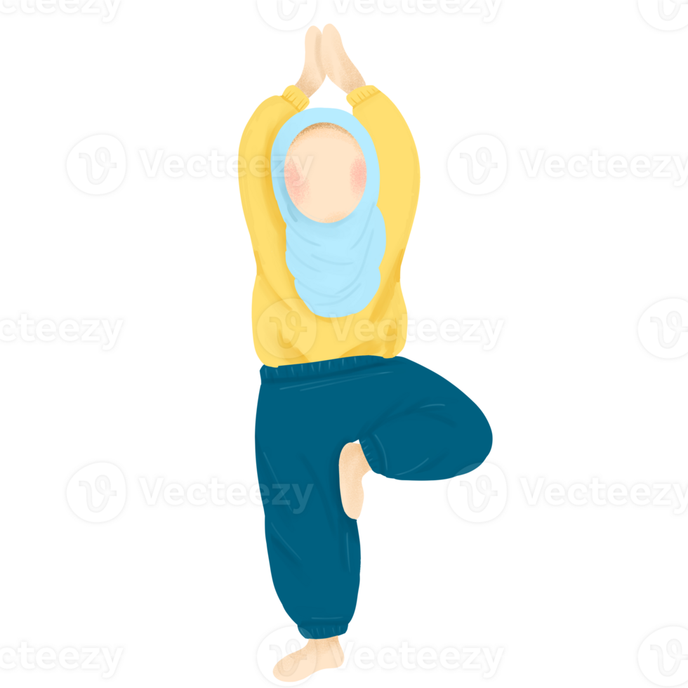 Doing yoga cartoon illustration on png transparant background