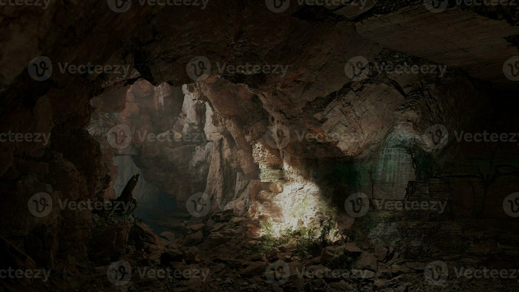 A cave filled with rocks and dirt photo