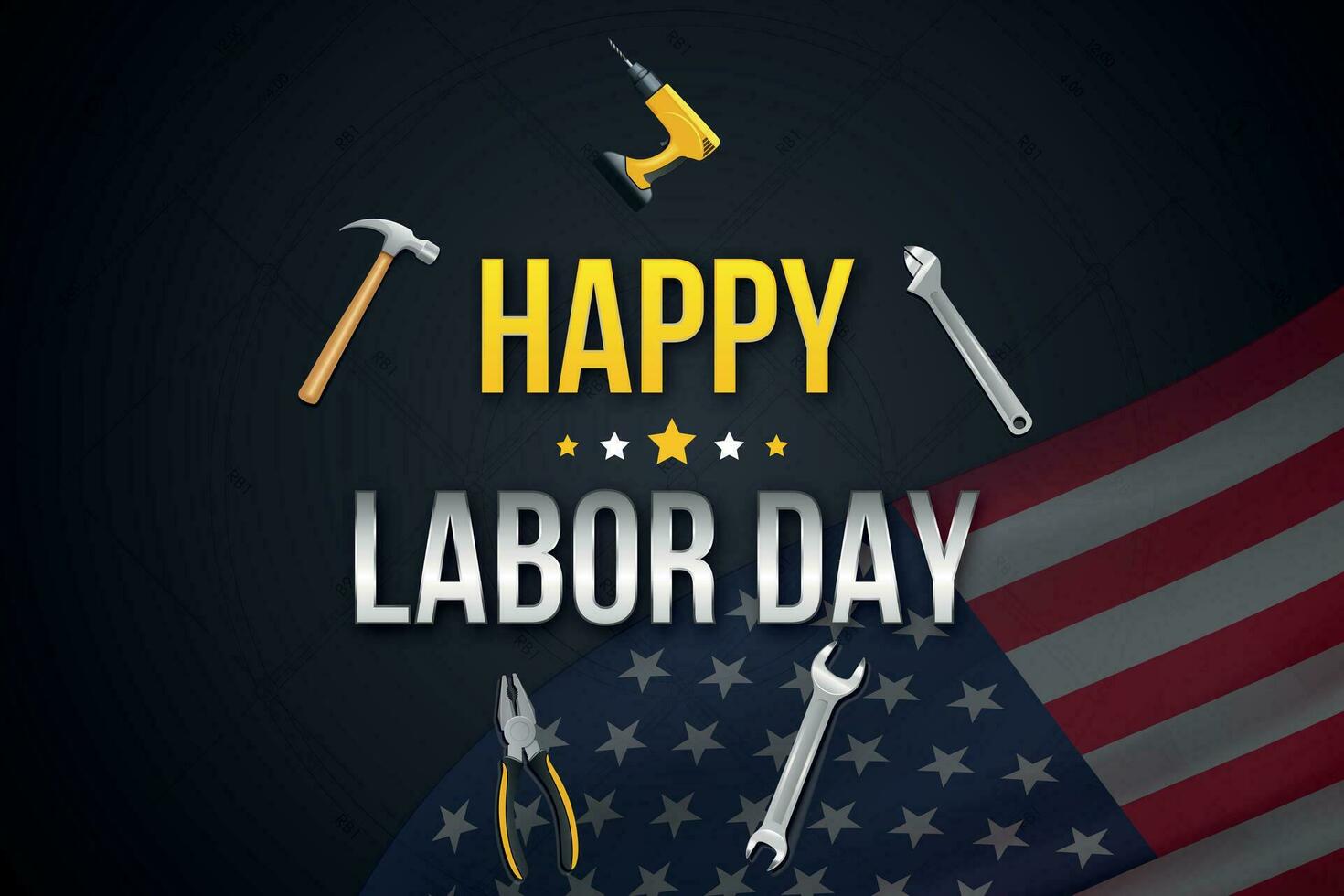 labor día cartel.usa labor día celebracion con americano bandera, con herramientas sombrero para póster o bandera para labor día vector