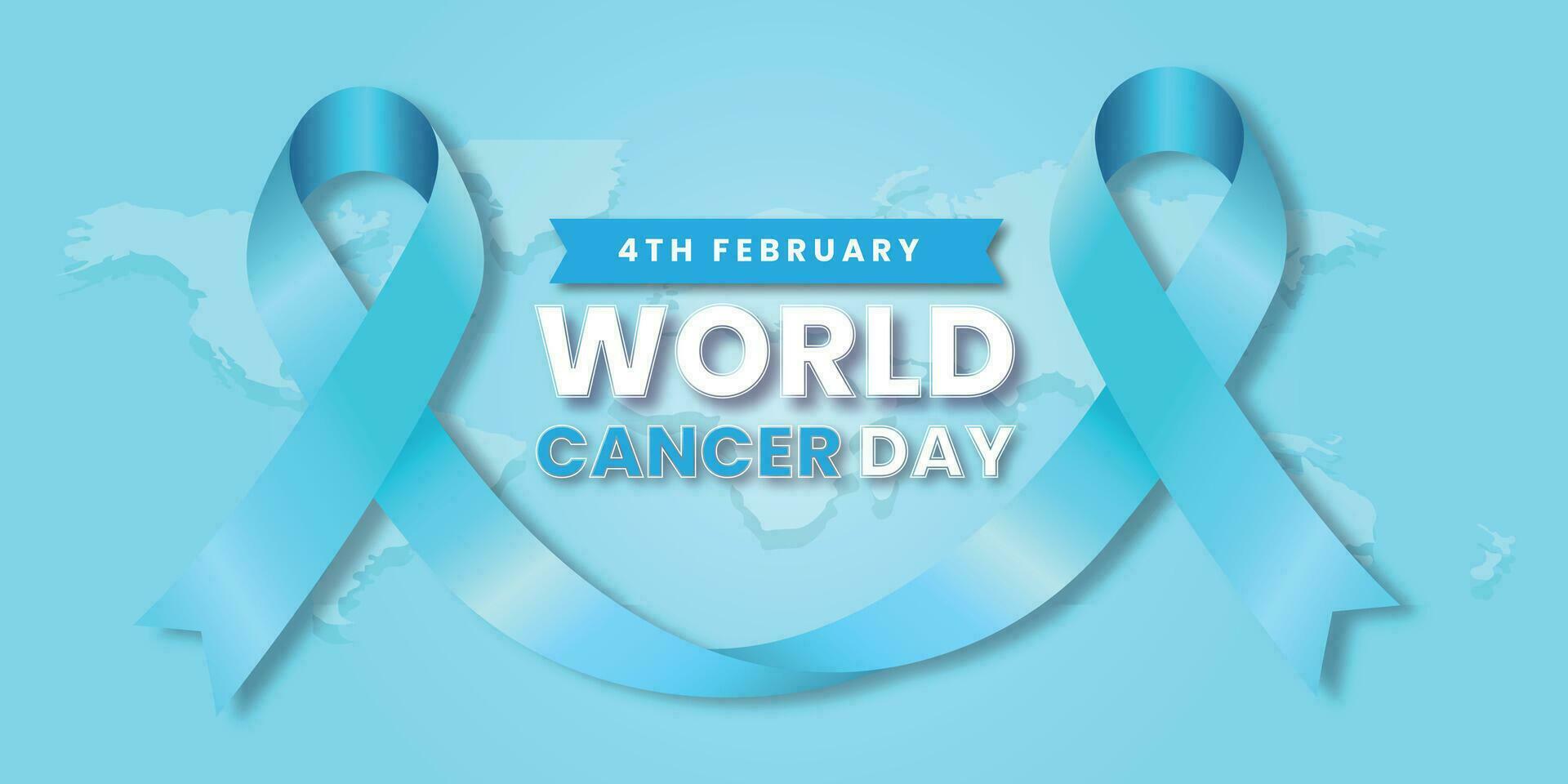 World Cancer Day. Calligraphy Poster Design. Realistic Blue Ribbon. February 4 th is Cancer Awareness Day. Vector Illustration