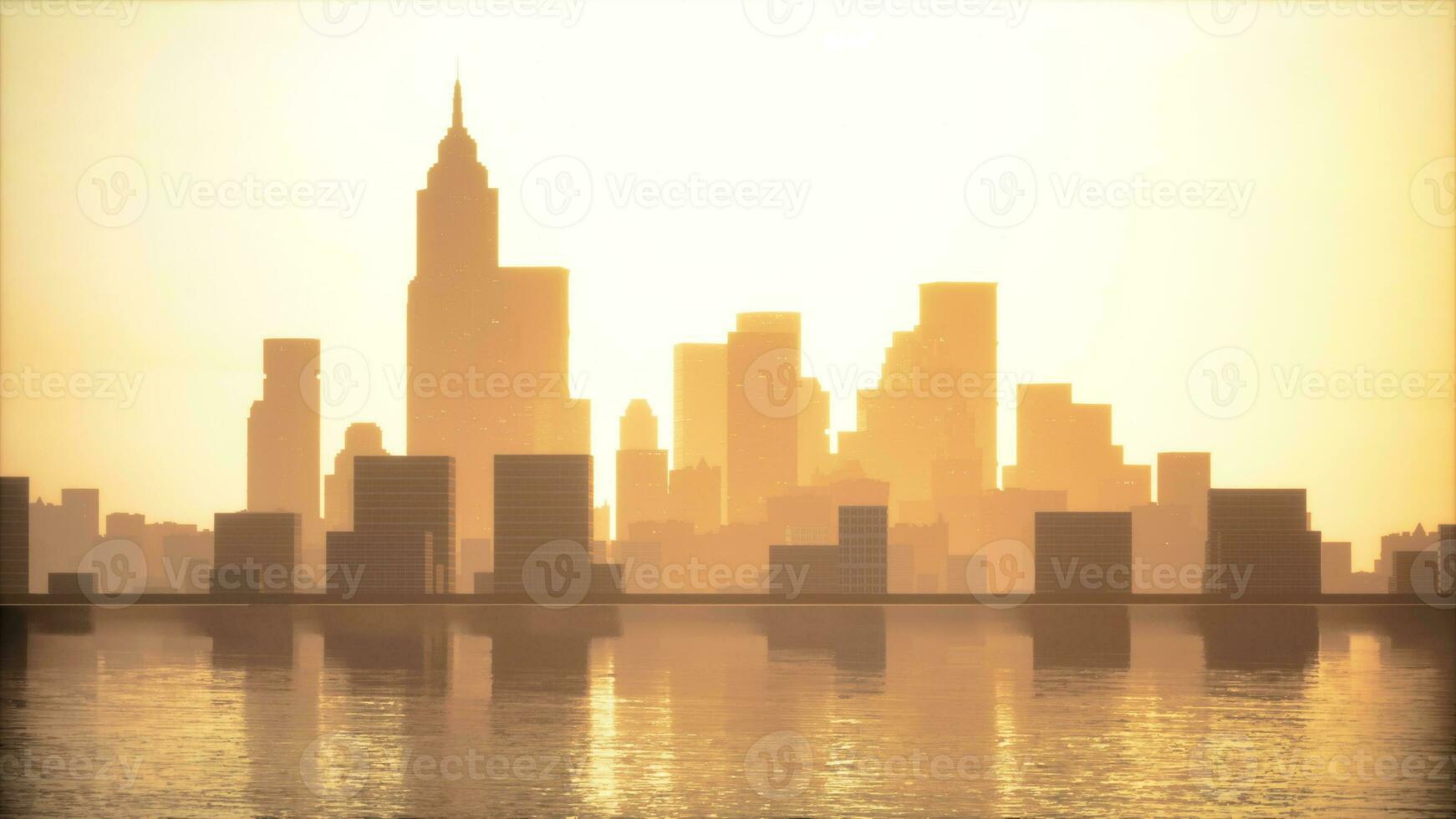 downtown cityscape at sunset in fog photo