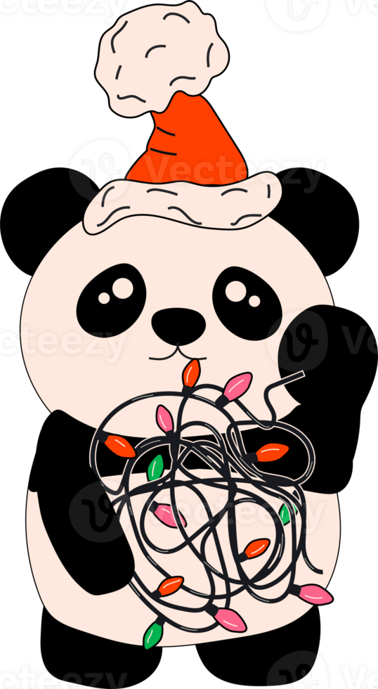 Panda with decoration christmas. Illustration of the Kawaii. png