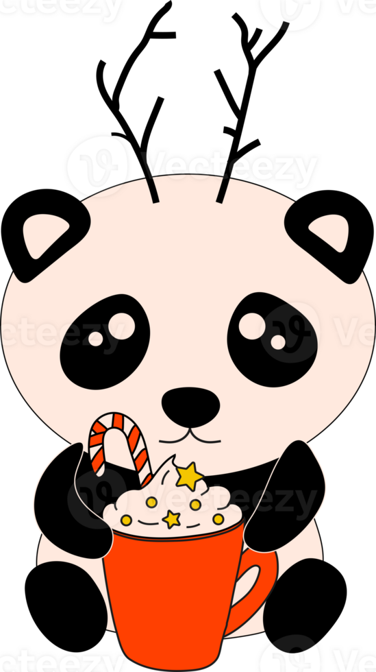 Panda with decoration christmas. Illustration of the Kawaii. png