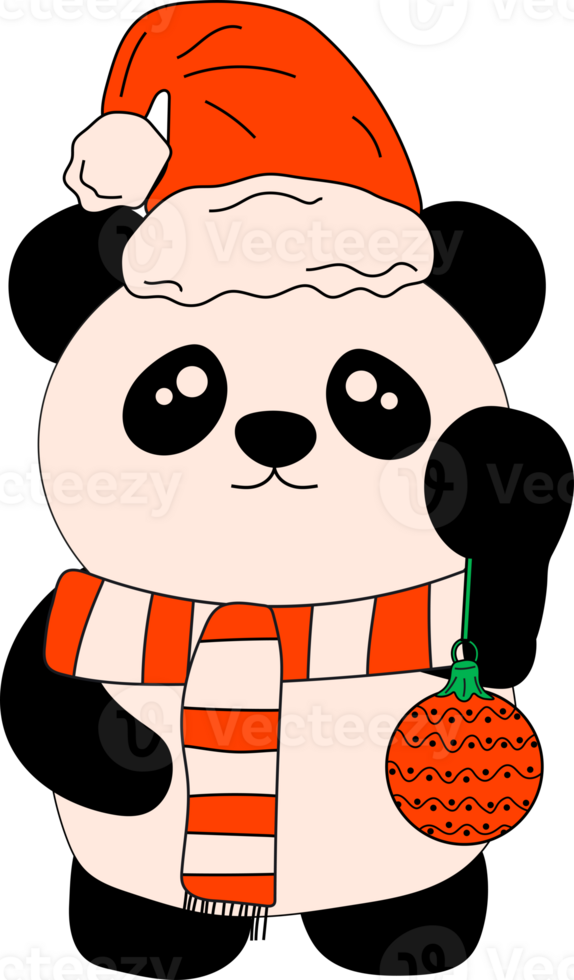 Panda with decoration christmas. Illustration of the Kawaii. png