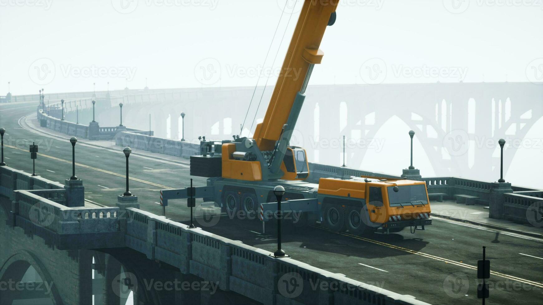 big auto crane on the bridge under constraction photo