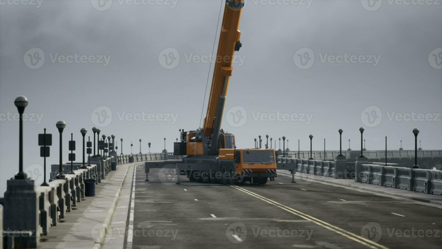 big auto crane on the bridge under constraction photo