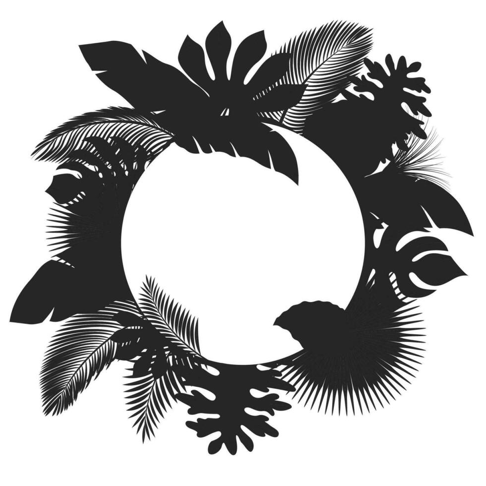 Silhouette Round Tropical Leaves, Suitable For Nature Concept, Summer and Holiday, Vector Illustration