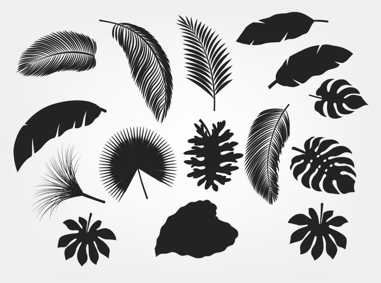 Silhouette Tropical Leaves Set Isolated, Suitable For Nature Concept, Summer and Holiday, Vector Illustration