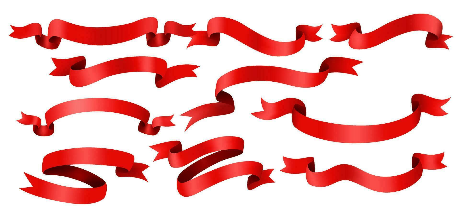 rojo cintas conjuntos aislado, adecuado para marketing, día festivo, y otro, vector ilustración