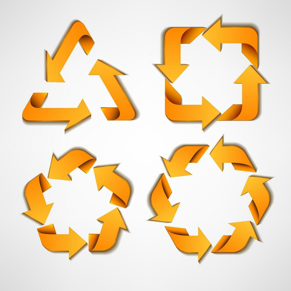 Yellow Arrows with Various Curved Shape, Suitable For Recycle, Ecological Symbol, and Other, Vector Illustration