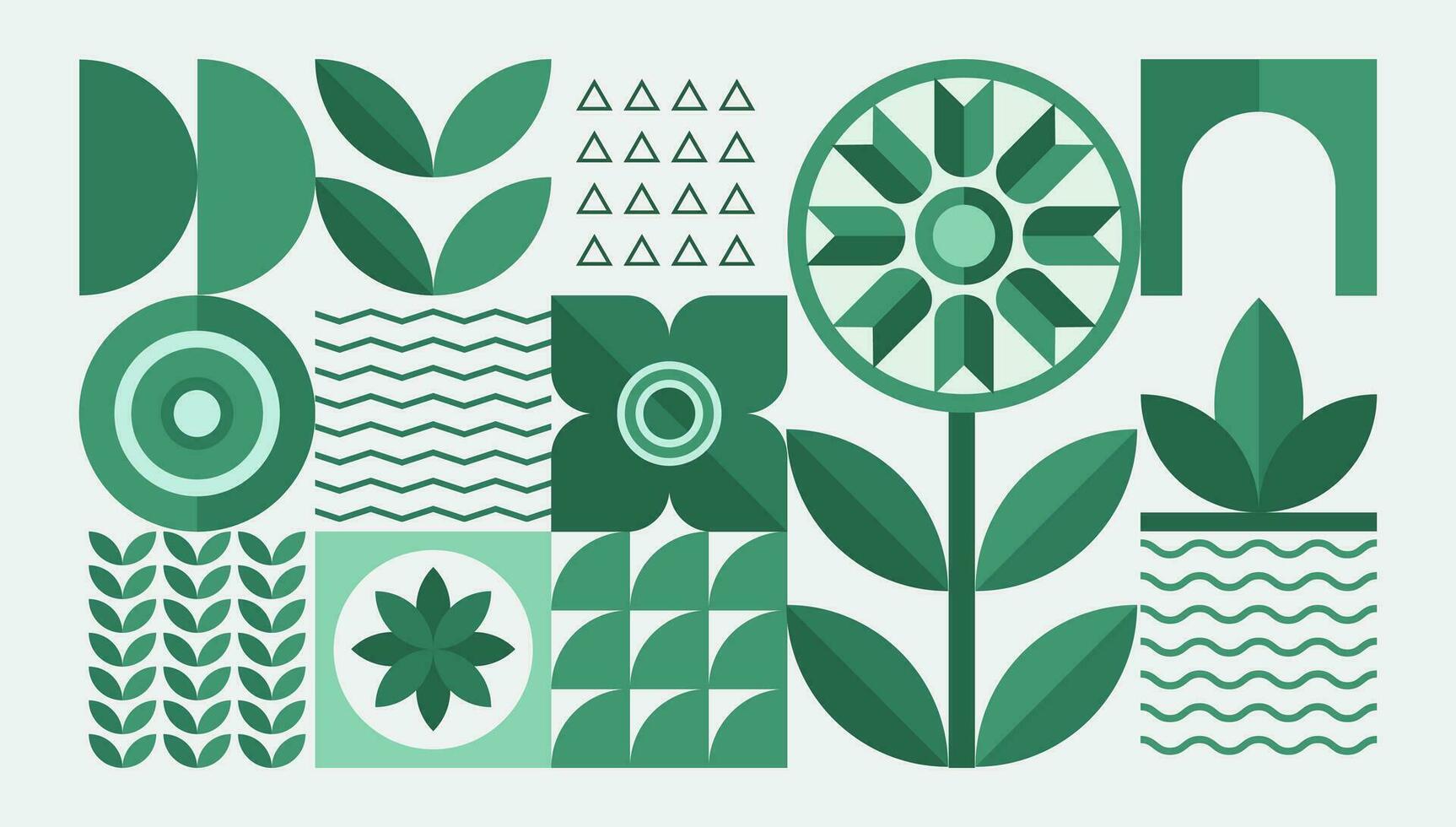 Bauhaus plantas, natural geométrico modelo en losas, decorativo resumen Arte con flores y hojas, vector ilustración, bandera, fondo de pantalla.