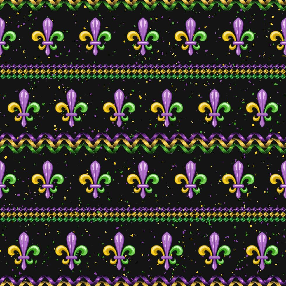 Mardi Gras pattern with Fleur de Lis, beads vector