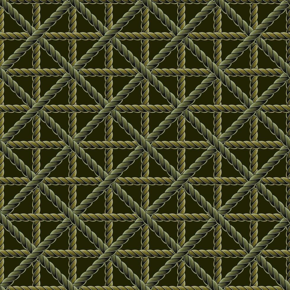 Seamless green khaki pattern with rope net. vector