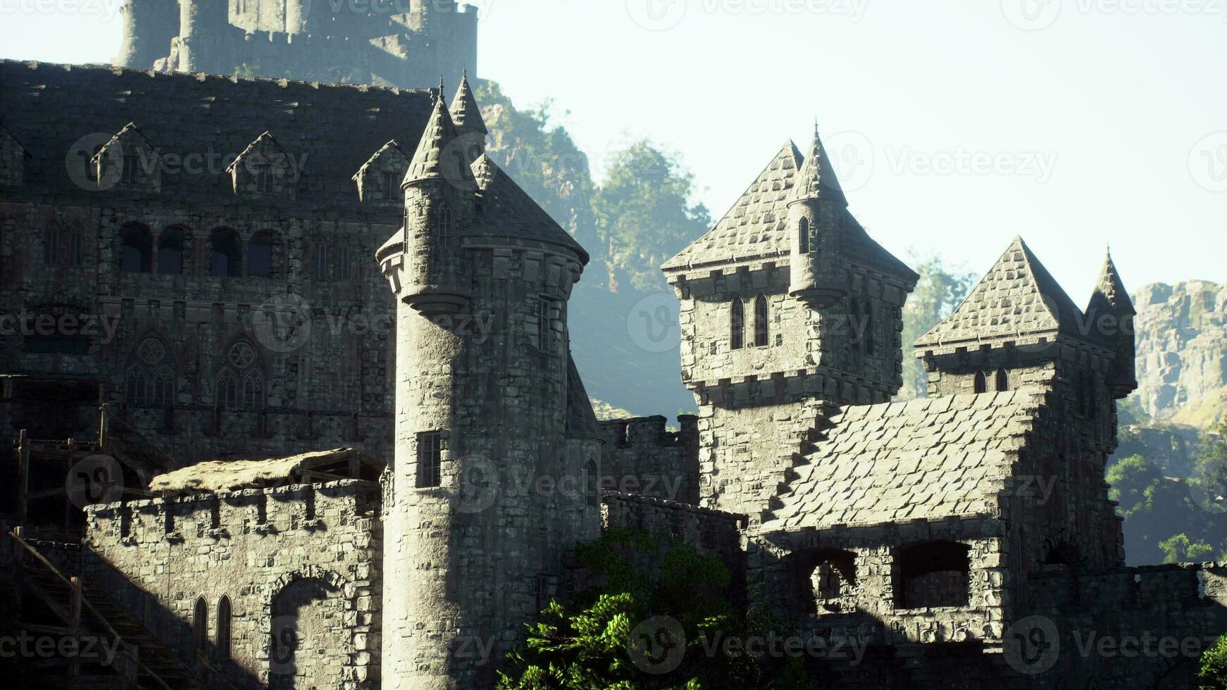 Aerial view ruins of medieval castle photo