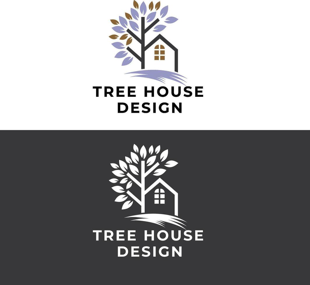 diseño del logotipo de la casa del árbol vector