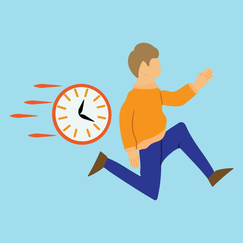 Business man Running out of time, being chased by a clock and deadlines, time management. vector