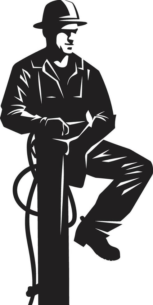 Utility Man Silhouette Black Design Lineman at Work Vector Black Icon