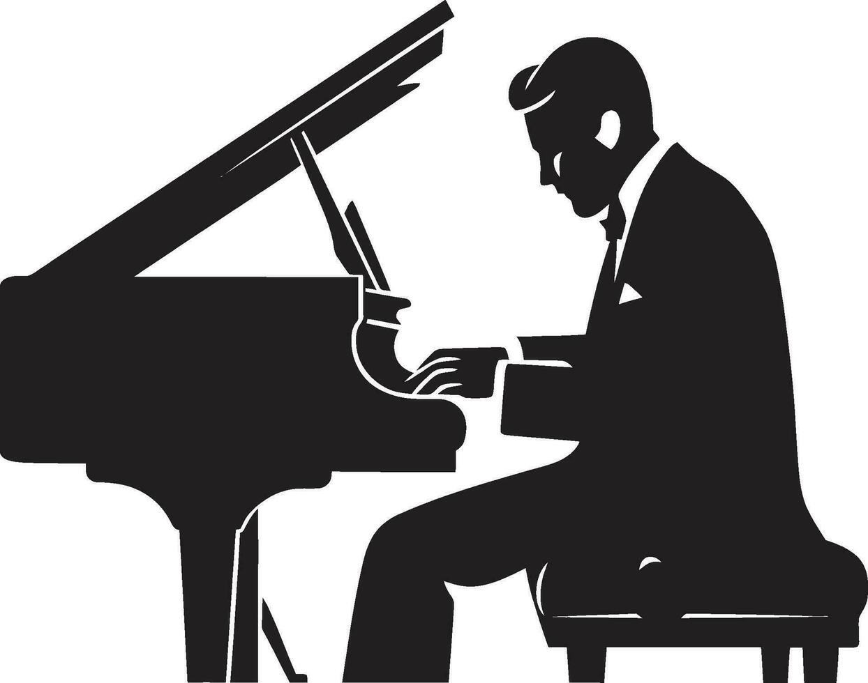 enigmático tecladista vector diseño piano sonata ejecutante negro icono