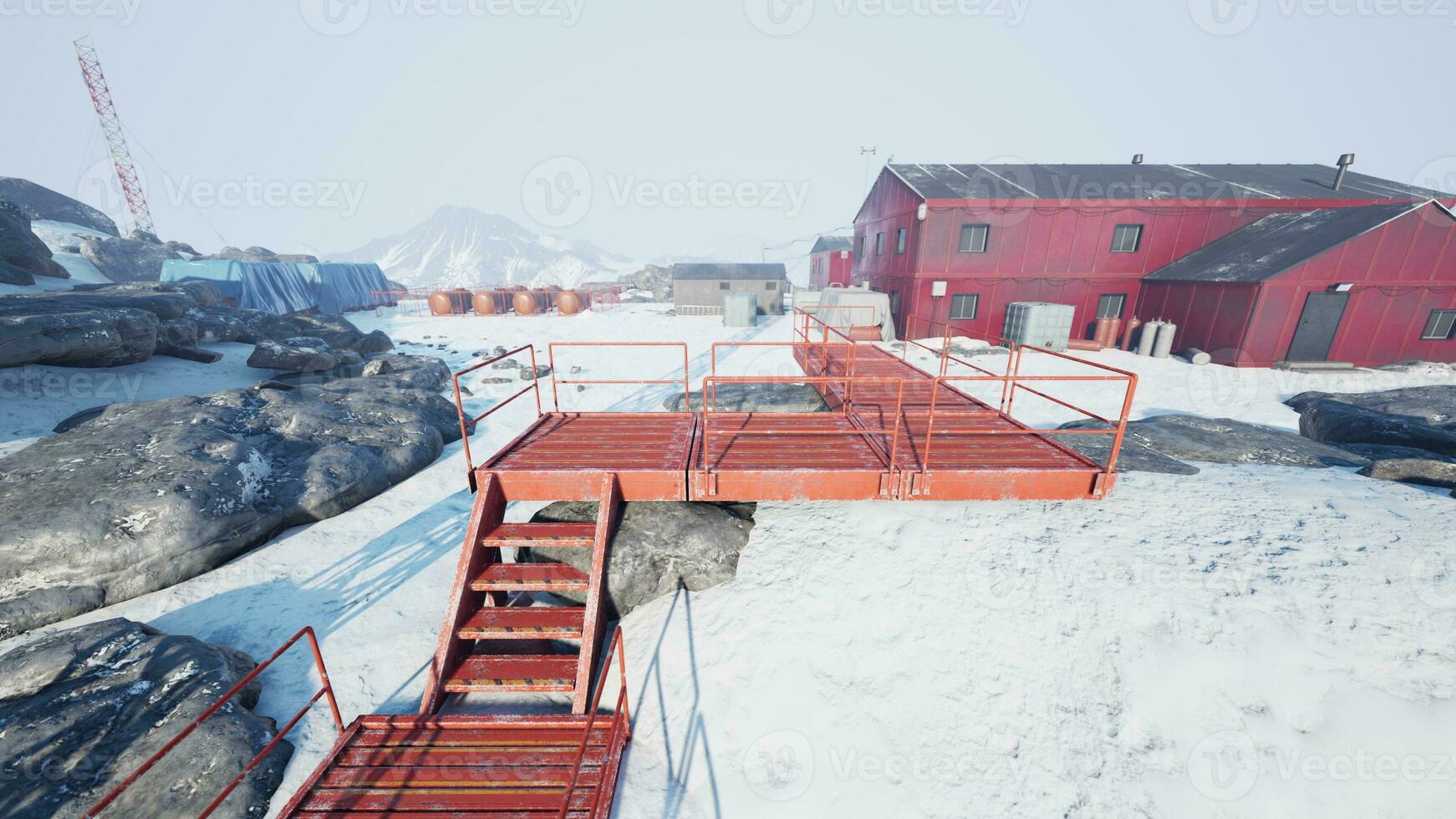 snow around building of polar station in Antarctica photo