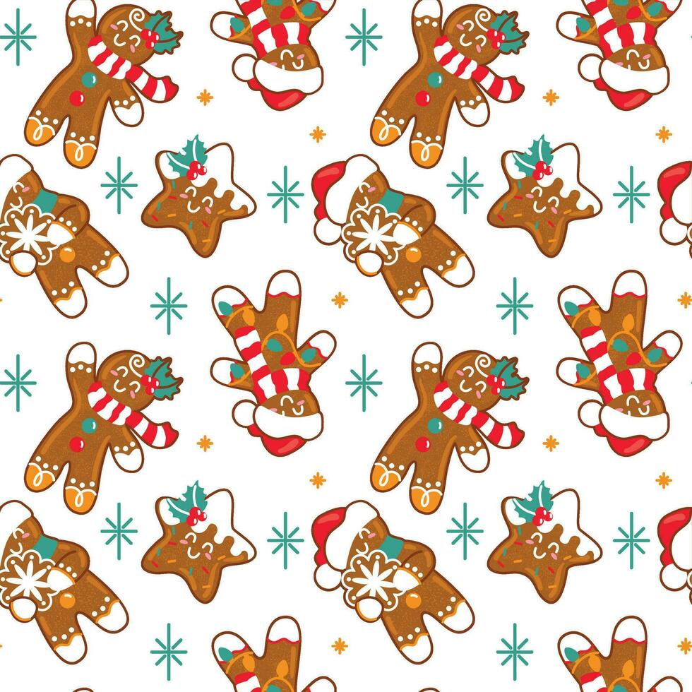 Gingerbread Man and other traditional christmas cookies. Seamless pattern on a white background. Vector
