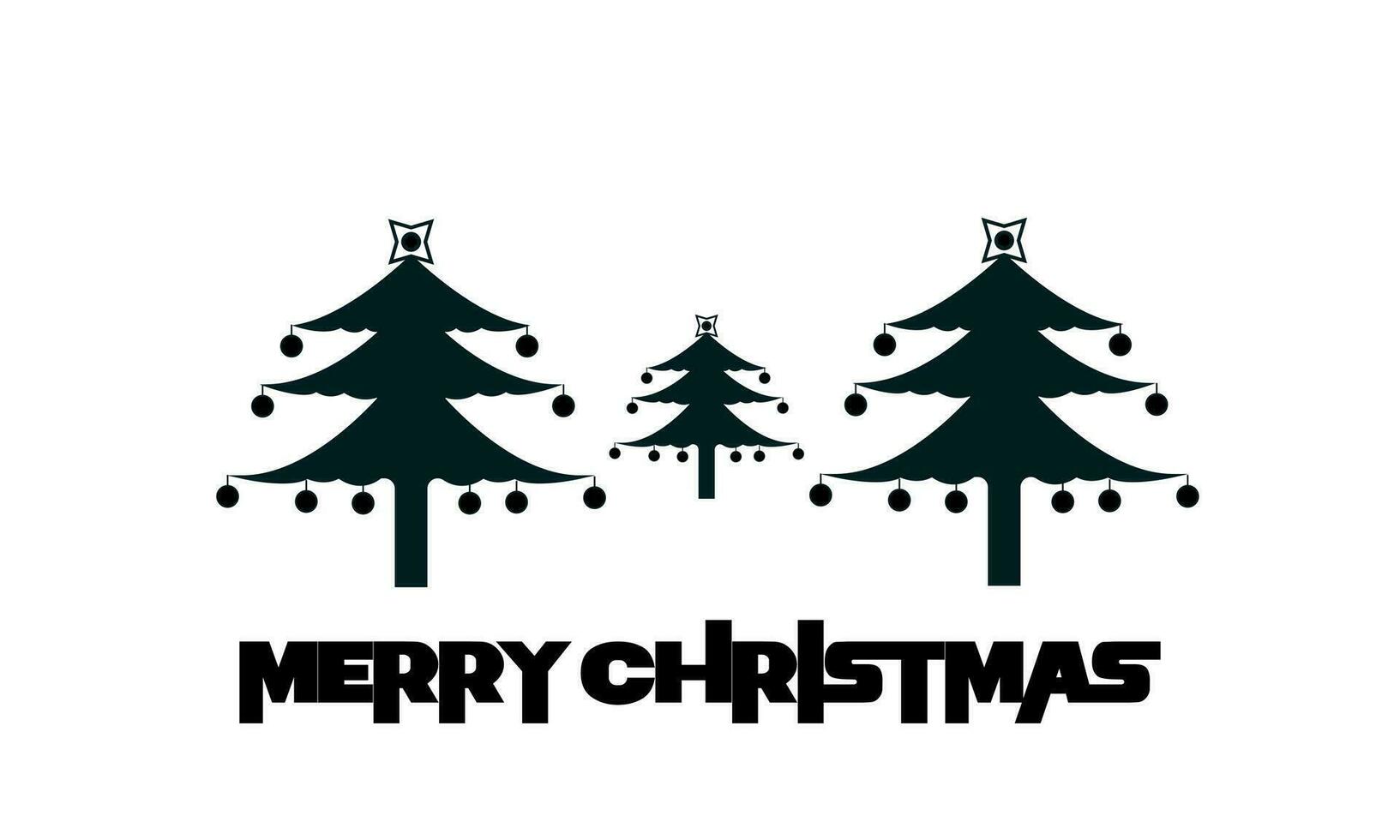 Christmas tree silhouette, vector icon of three black Christmas trees and merry Christmas greetings