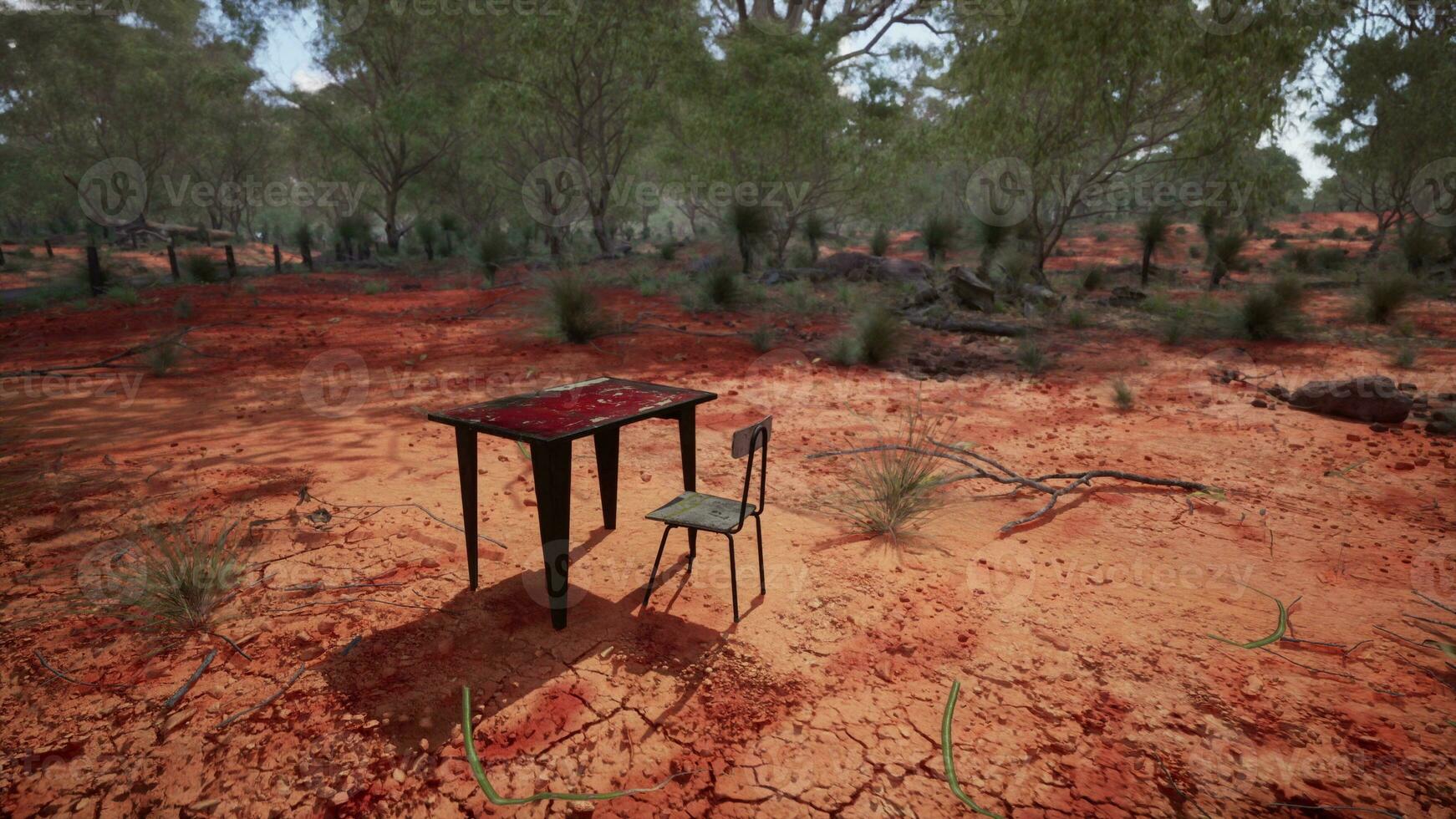 old ruster metal table in desert photo