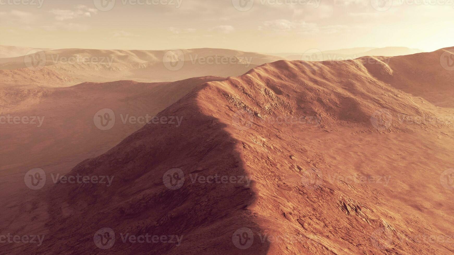 Sunset over the sand dunes in the desert. Aerial view photo