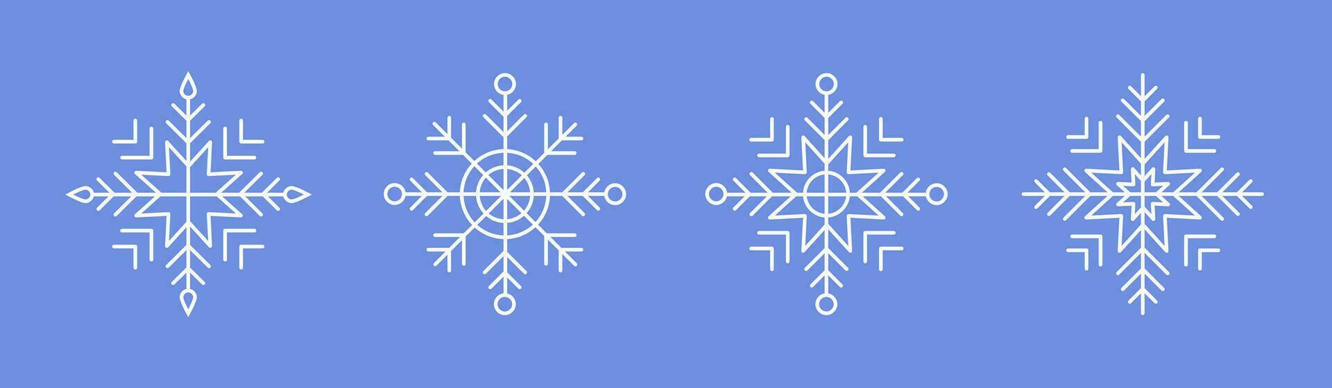 White Snowflakes on blue background. Editable Winter isolated icons in silhouette. Snow Crystals. Simple Line Style. Vector illustration