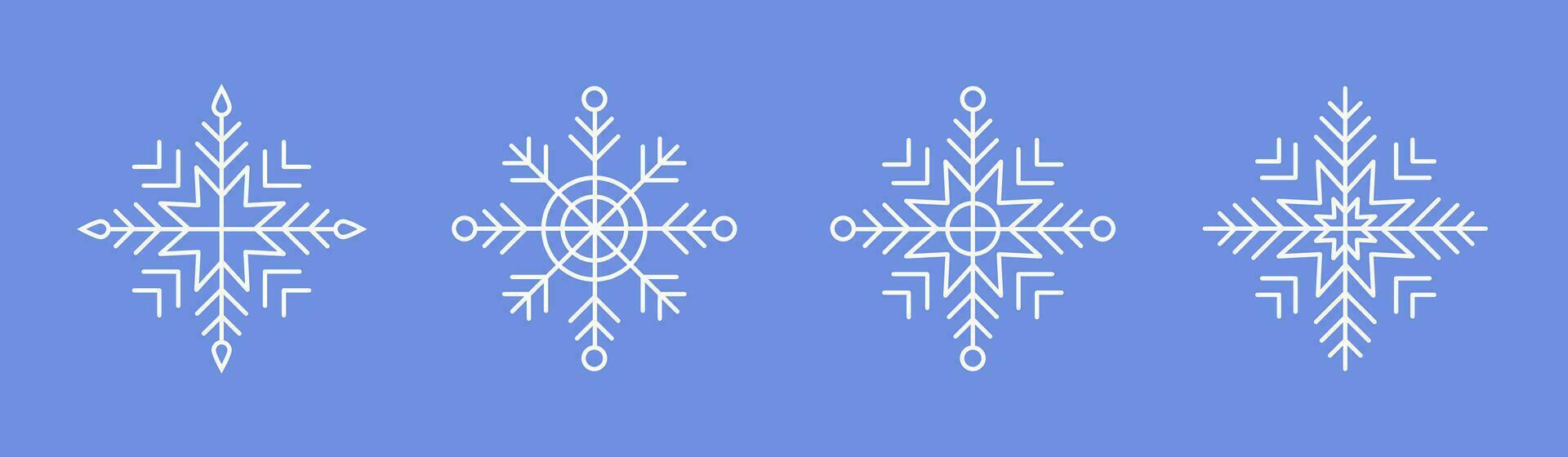 White Snowflakes on blue background. Editable Winter isolated icons in silhouette. Snow Crystals. Simple Line Style. Vector illustration