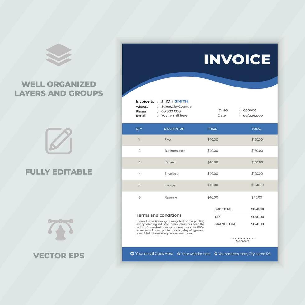 Invoice minimal design template,modern and professional minimal business invoice template vector,Minimal Corporate Business Invoice design,Creative invoice template vector