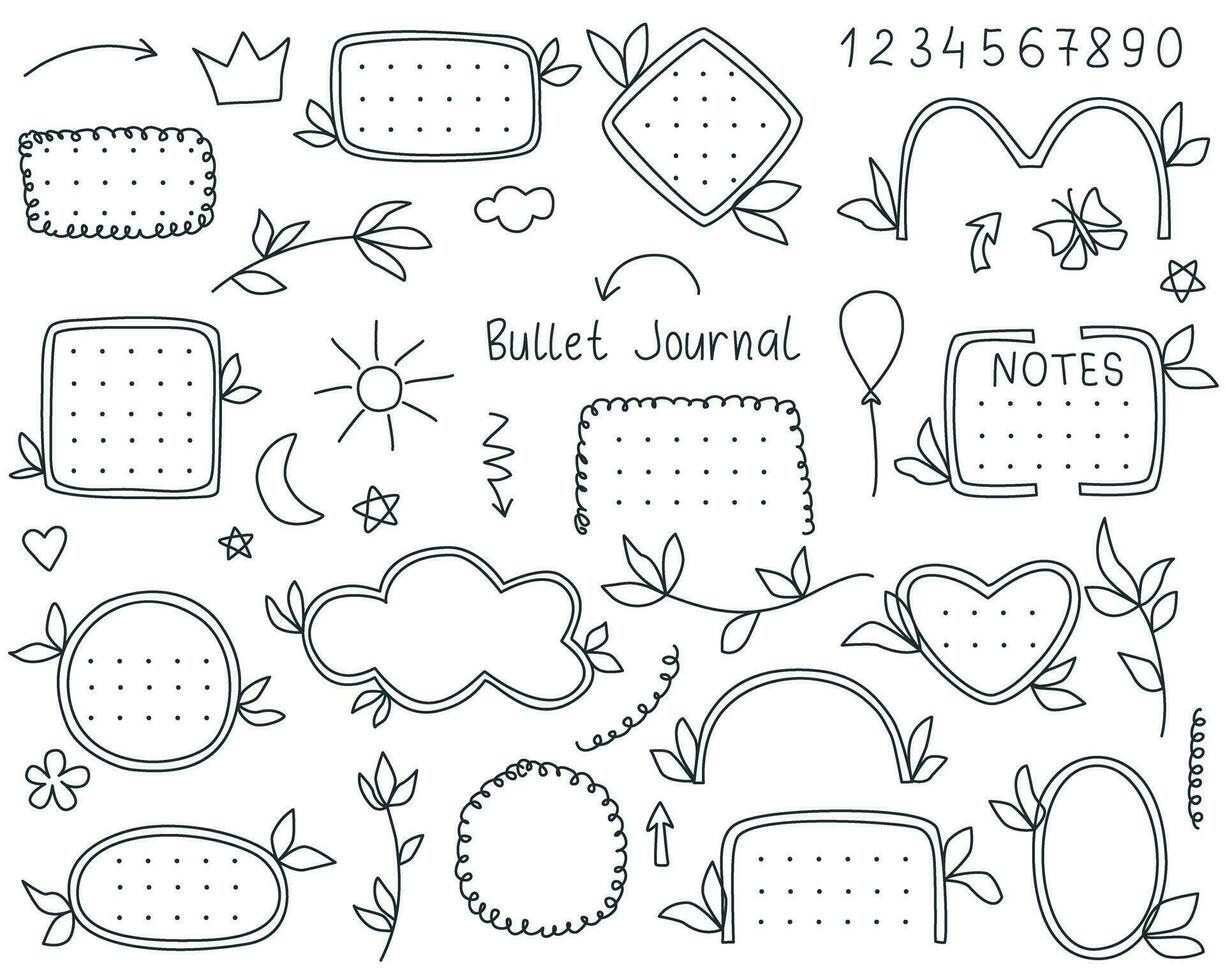 Bullet journal doodle sketch style set vector