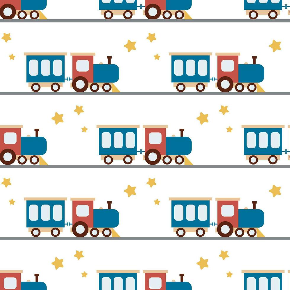 Baby steam locomotive seamless pattern vector