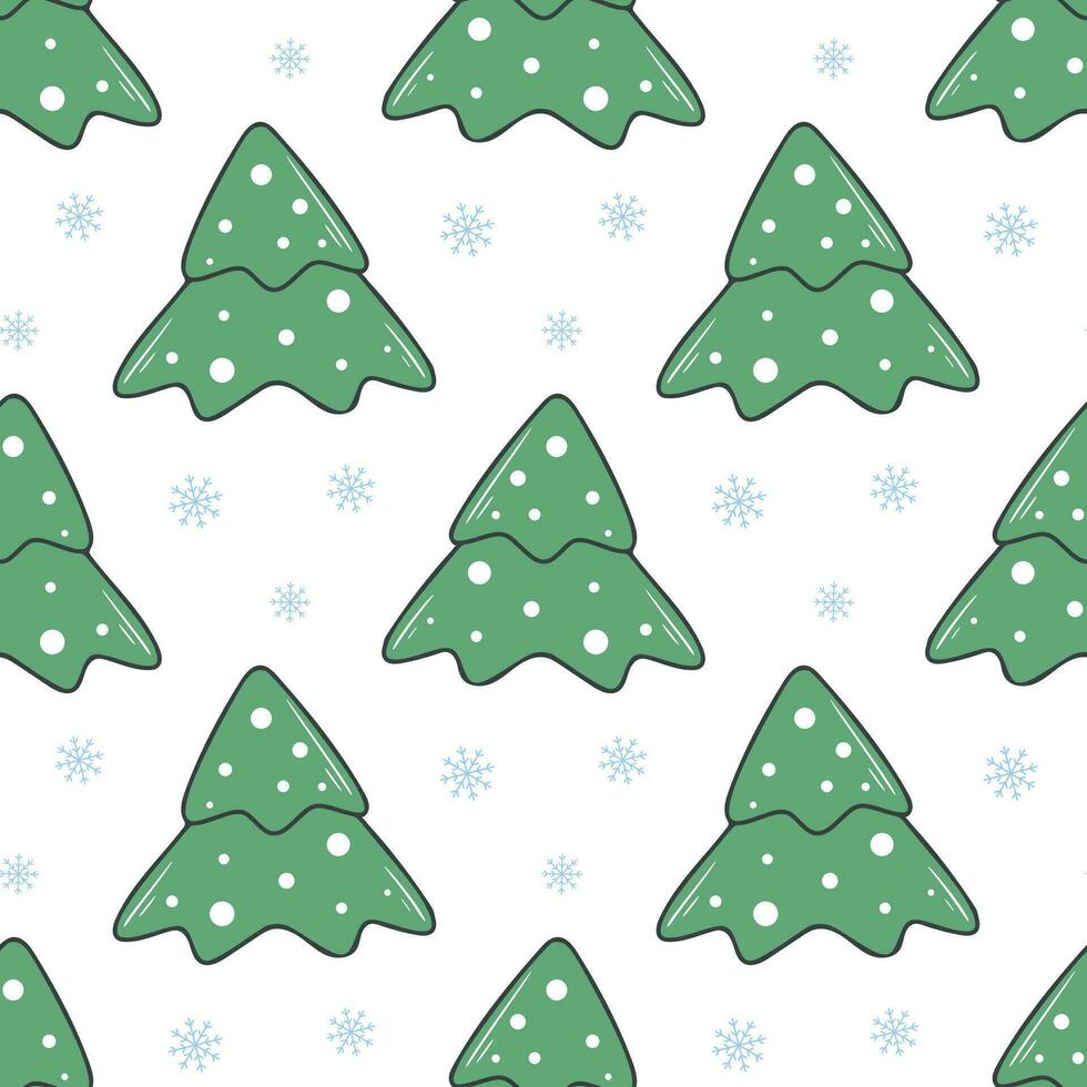 Hand drawn pine trees in snow seamless pattern vector