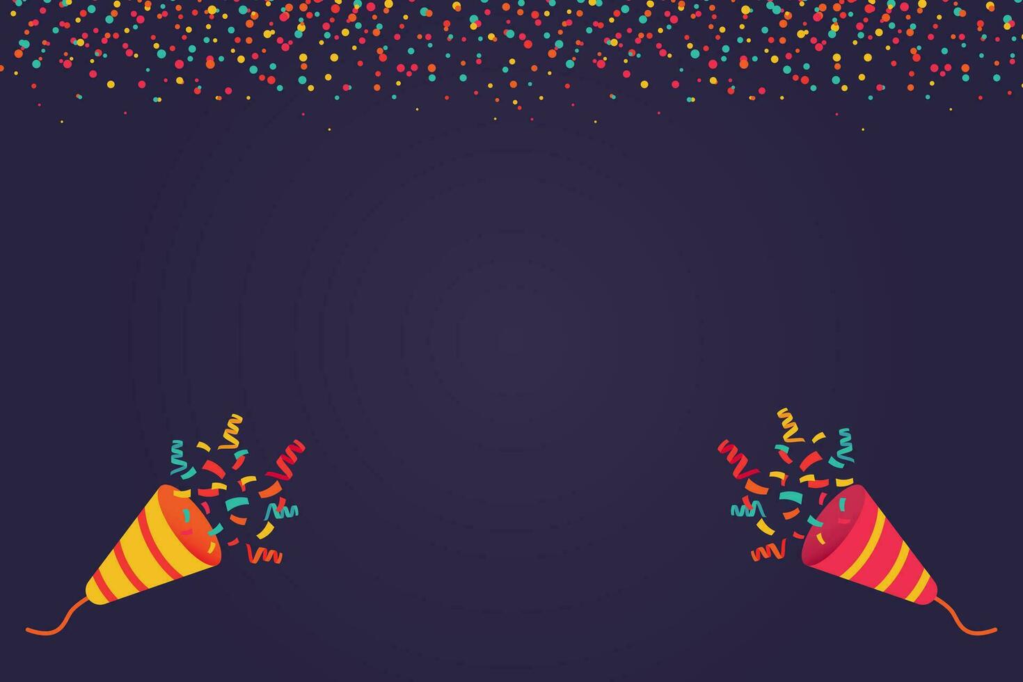 Colored confetti and firecrackers party popper, Vector festive birthday festival banner template, Festive decorations and surprises