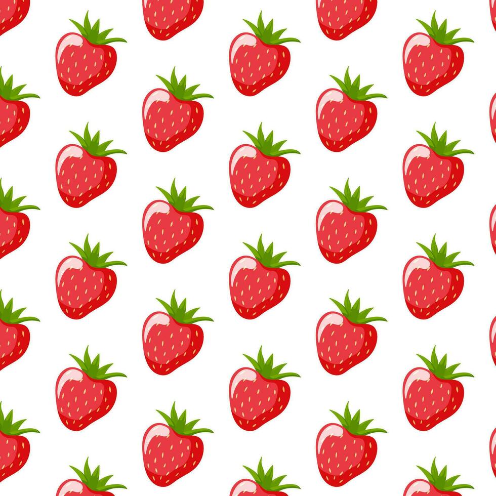 Strawberry cartoon style seamless pattern. Hand drawn background with berries for textiles and cards. Vector illustration isolated on a white.