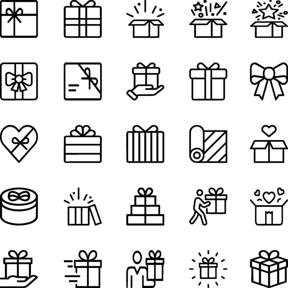 Simple Set of Gifts Related Vector Line Icons. Contains such Icons as Gift Card, Present Offer, Ribbon and more. Editable Stroke