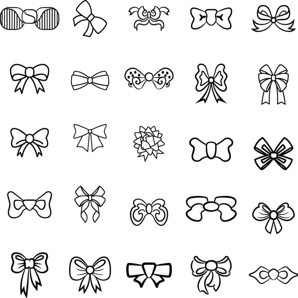 Tied Bow Line Icons Illustration set of bow tie Vector illustration