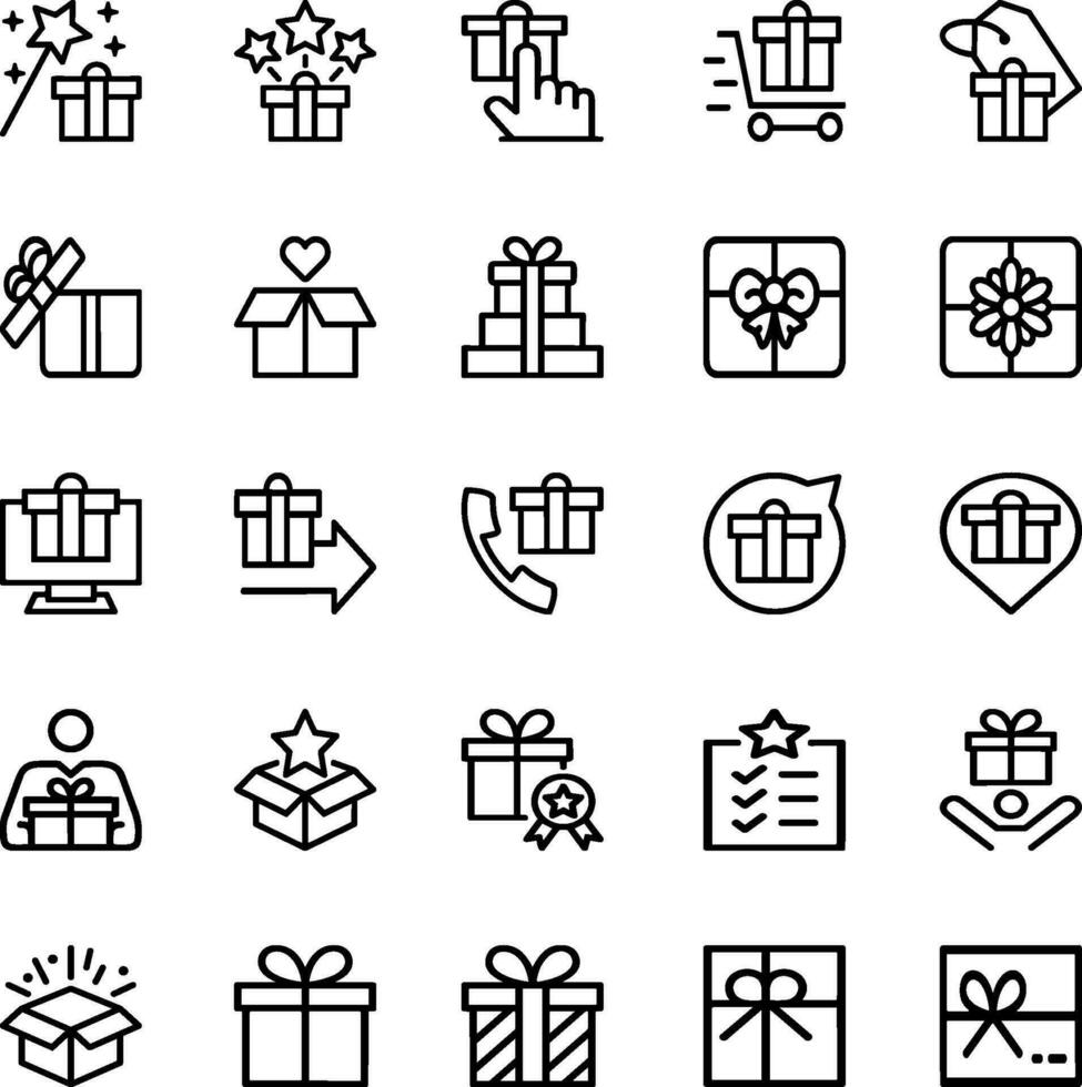 Simple Set of Gifts Related Vector Line Icons. Contains such Icons as Gift Card, Present Offer, Ribbon and more. Editable Stroke