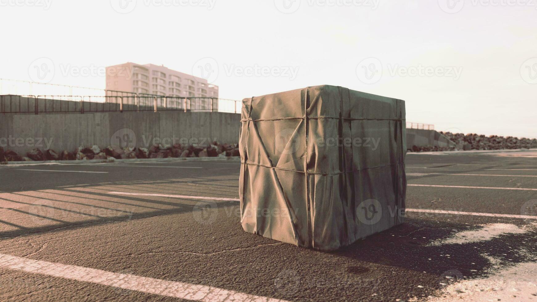 Packaging Boxe Wrapped on empty parking photo