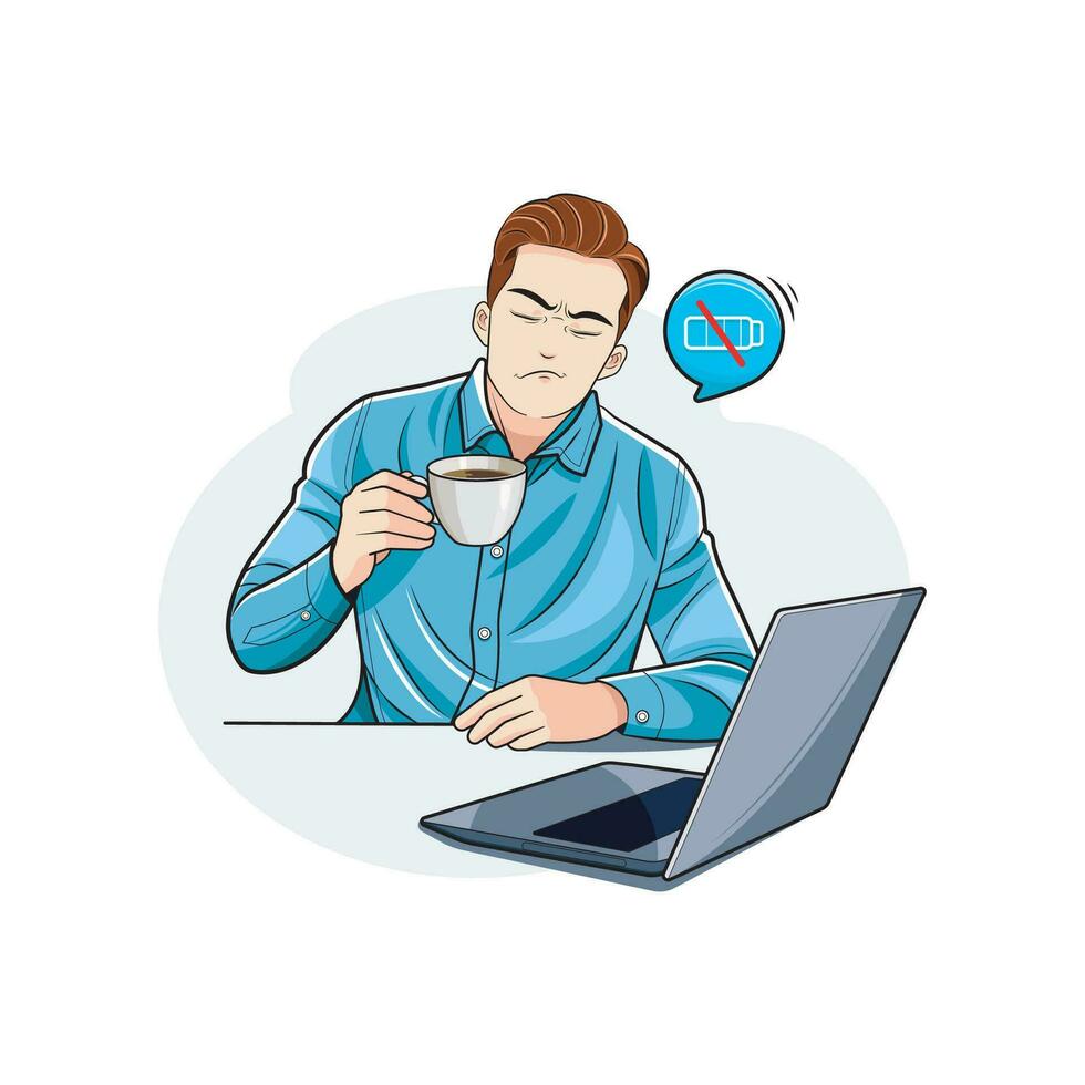 Businessman. a tired young man drinking coffee. Vector illustration