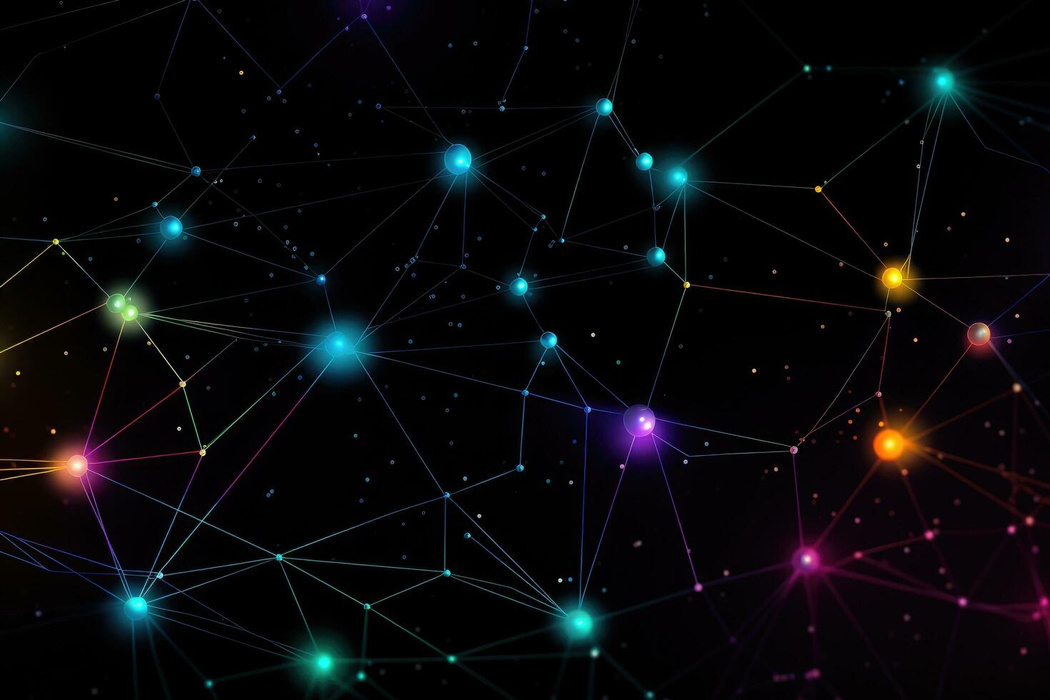 AI generated Abstract polygonal space low poly dark background with connecting dots and lines, Complex digital network system with interconnected dots and lines on a black background, AI Generated photo