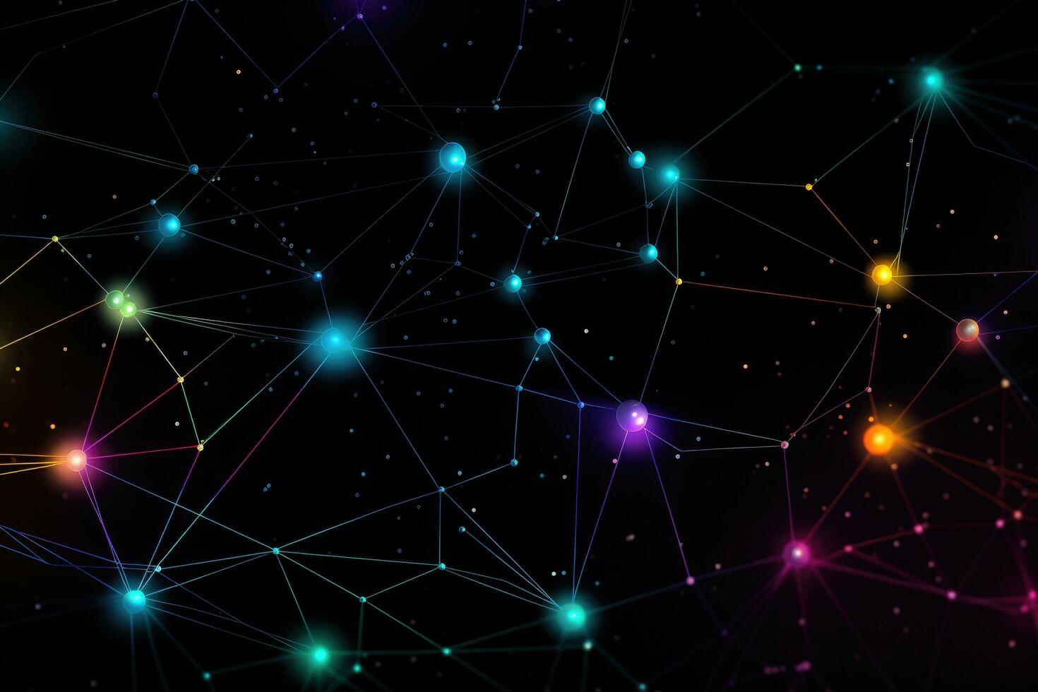 AI generated Abstract polygonal space low poly dark background with connecting dots and lines, Complex digital network system with interconnected dots and lines on a black background, AI Generated photo