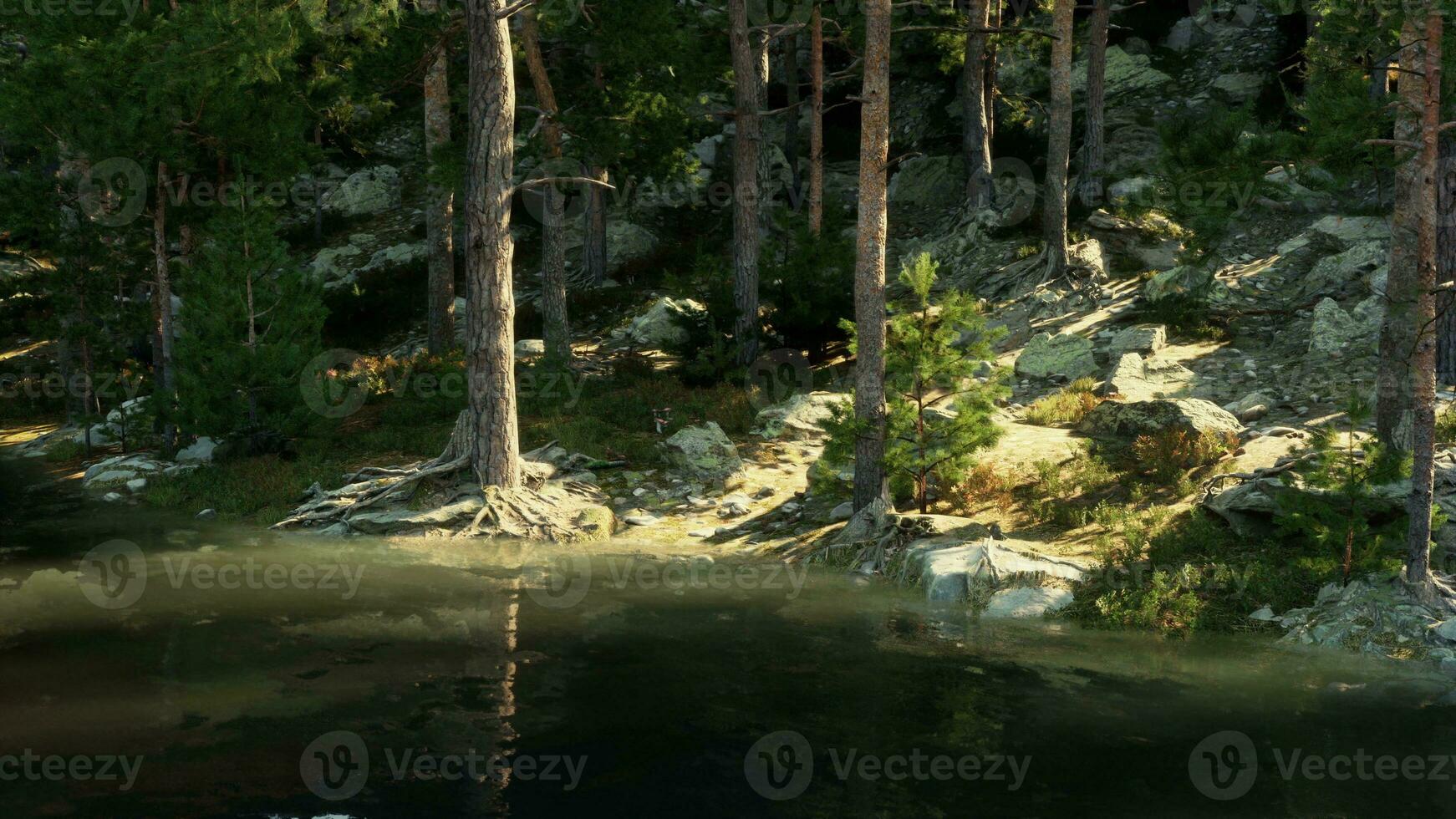 pacífico montaña oasis, con un claro como el cristal lago y lozano verdor foto