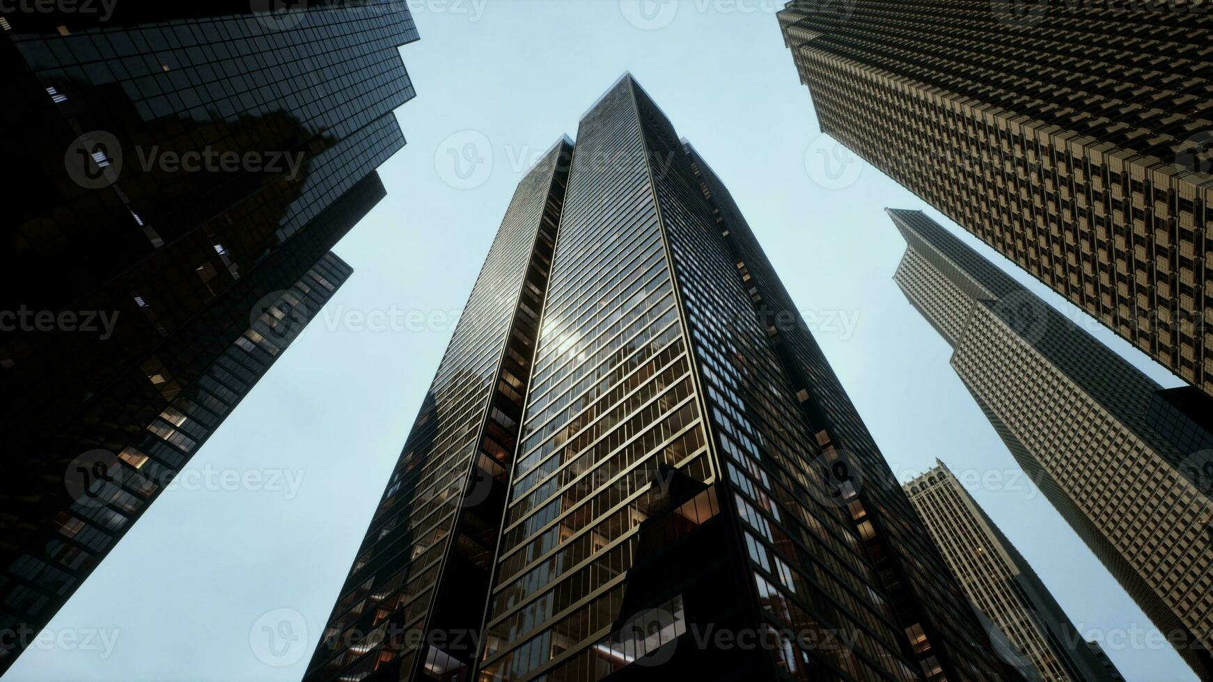 View looking up at high rise buildings photo