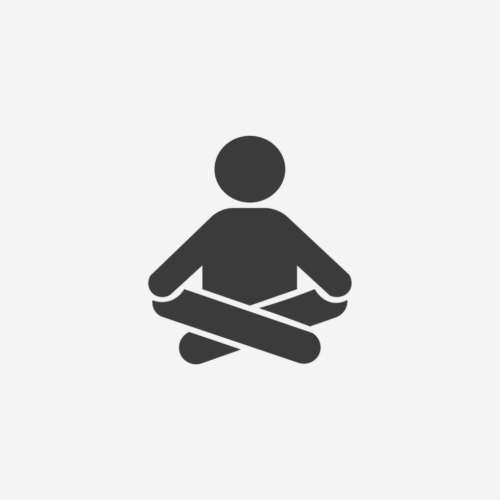 vector de icono de meditación. fitness, pose, yoga, signo de símbolo de ejercicio